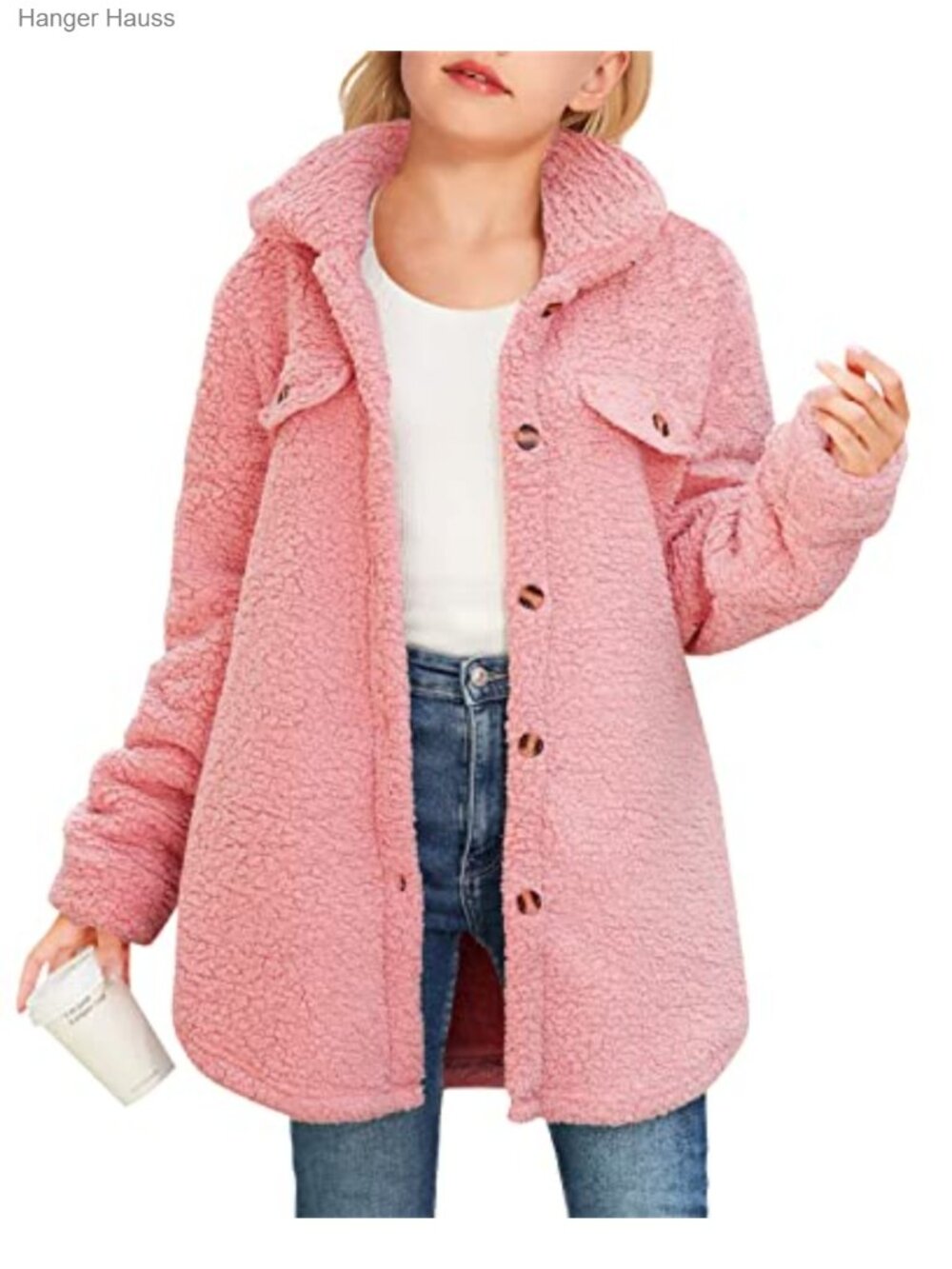 Girls Fuzzy Fleece Sherpa Jacket Casual Button Down Coat